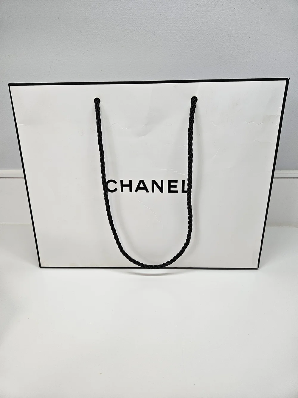 Authentic CHANEL White Logo Two Piece Gift Box with Tissue Bag 8.75